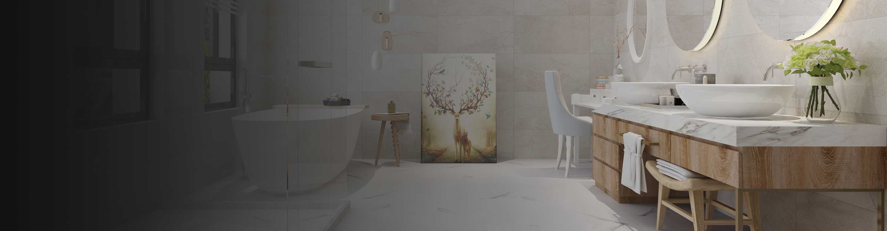 Waterproof marble-look flooring in a bathroom