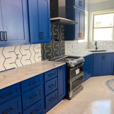 blue cabinet kitchen remodel in Denham Springs LA